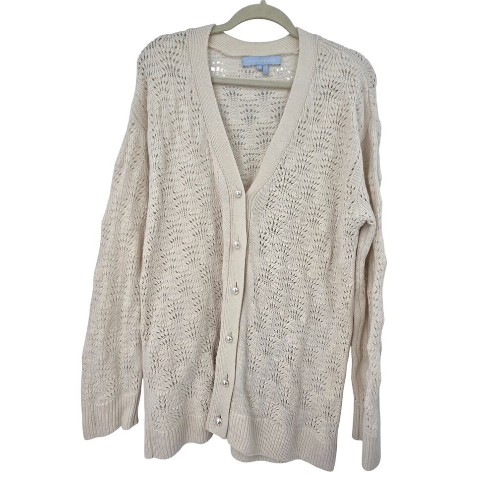HILL HOUSE SMALL MERINO WOOL OVERSIZE KNIT BUTTON UP LONG SLEEVE CARDIGAN